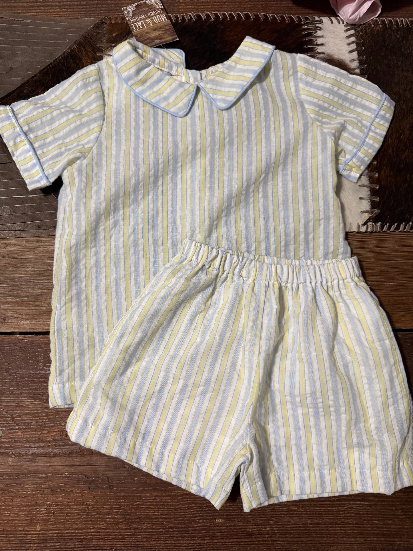 The Oaks Yellow/Blue Boy Collar Shorts Set