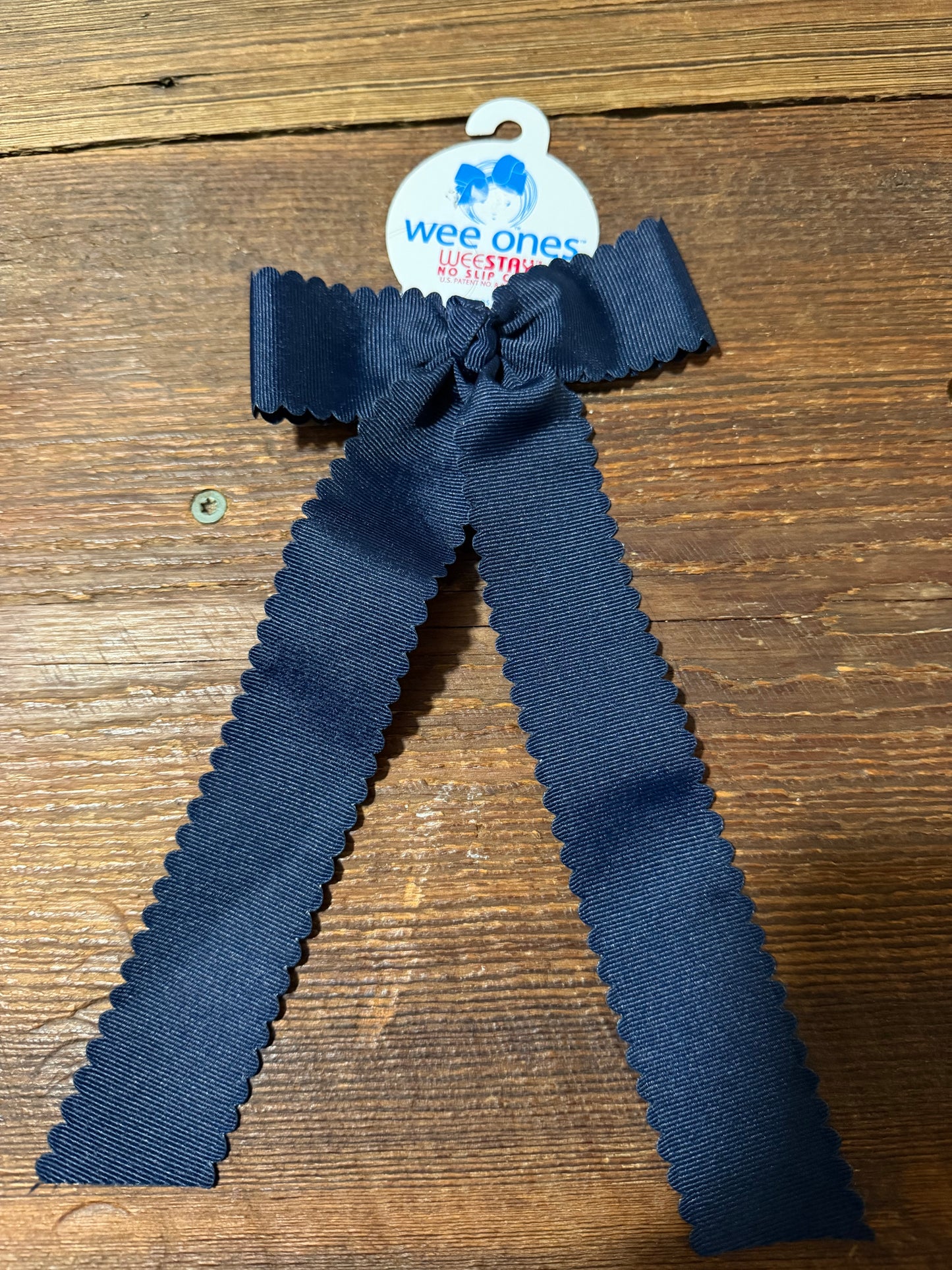 Navy Scalloped Streamer Wee Ones Bow