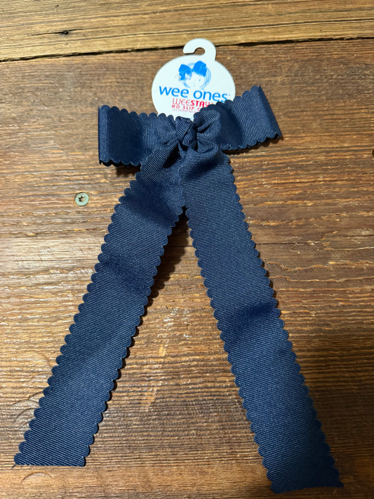 Navy Scalloped Streamer Wee Ones Bow