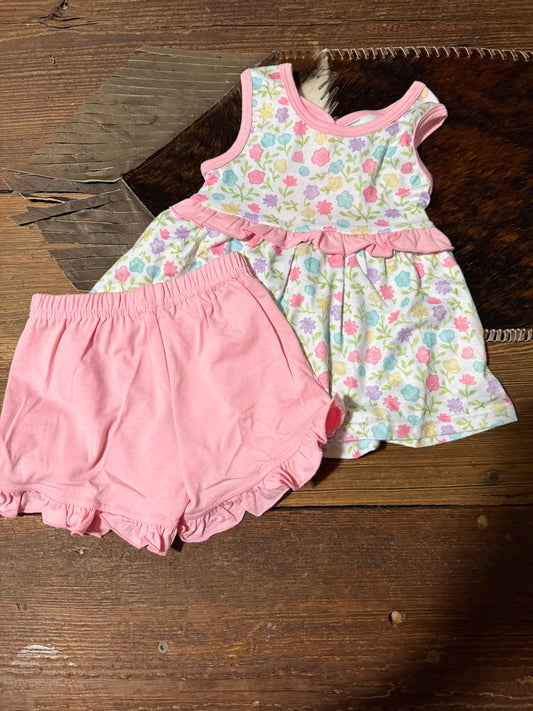 Pink/Purple/Blue/Yellow Ruffle Floral Shorts Set