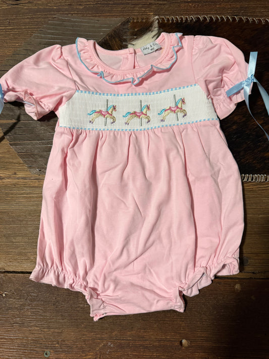 Pink Smocked Carousel Bubble