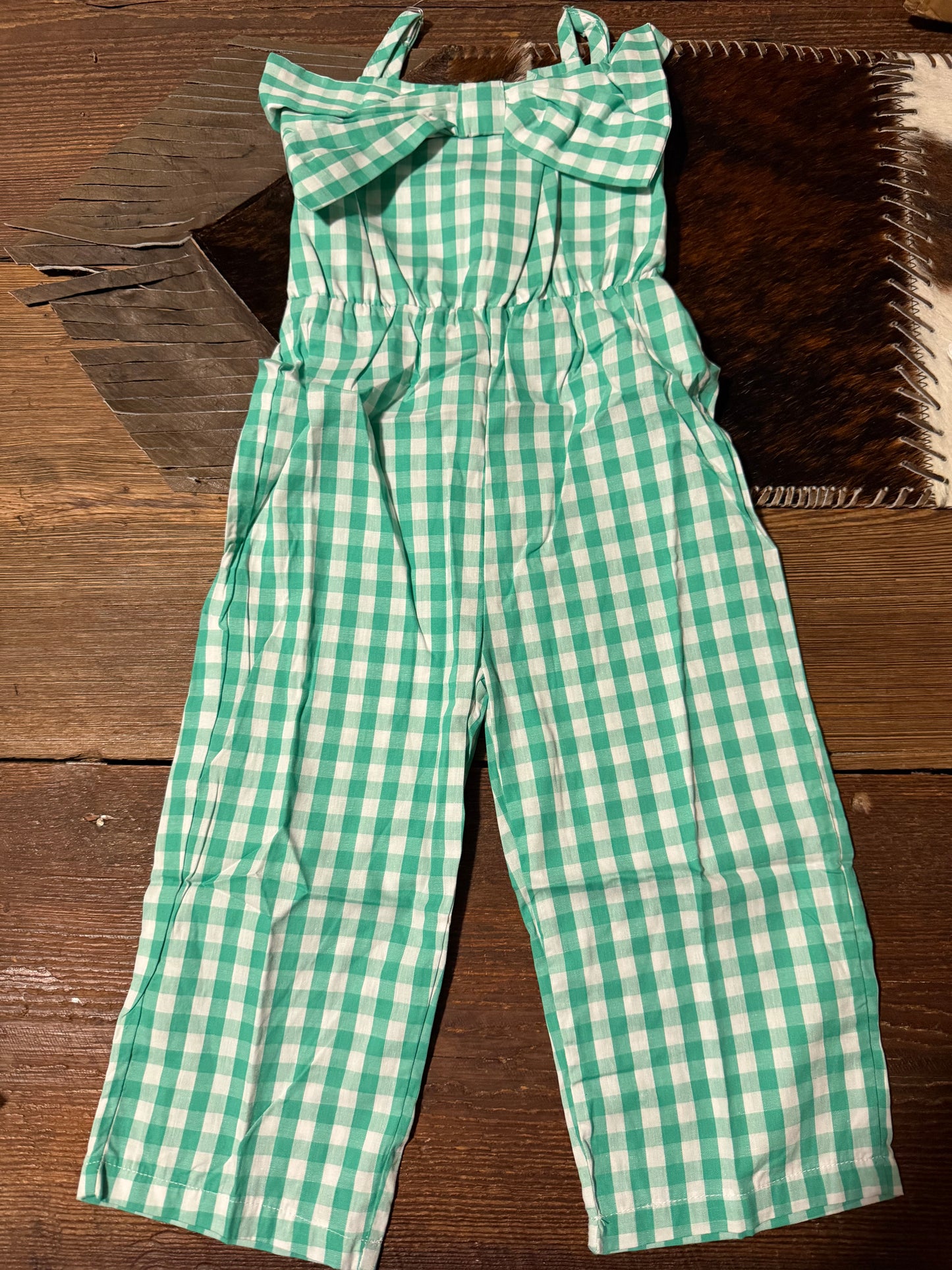 Green Check Bow Jumpsuit