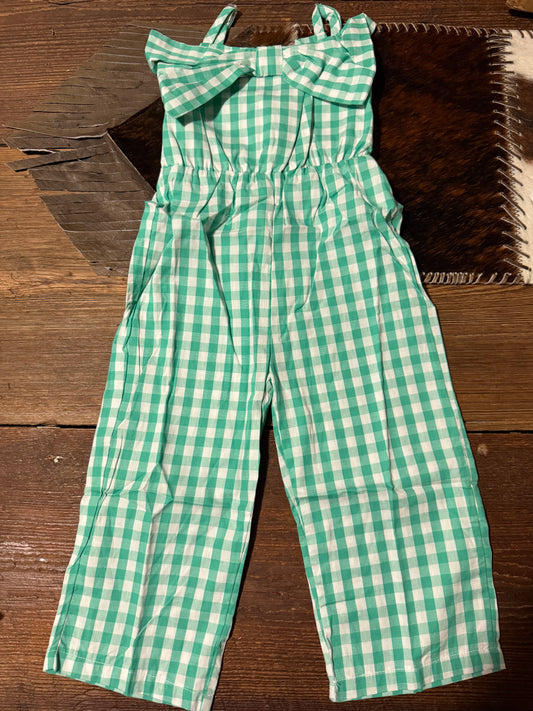 Green Check Bow Jumpsuit
