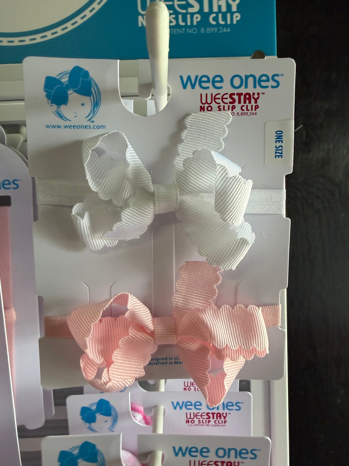 2PK Mini Scallop Wee Ones Bow White & Pink Headband
