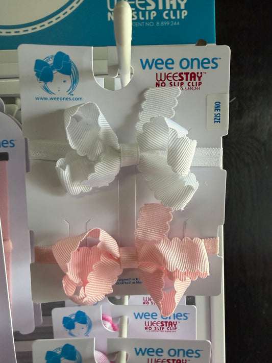 2PK Mini Scallop Wee Ones Bow White & Pink Headband