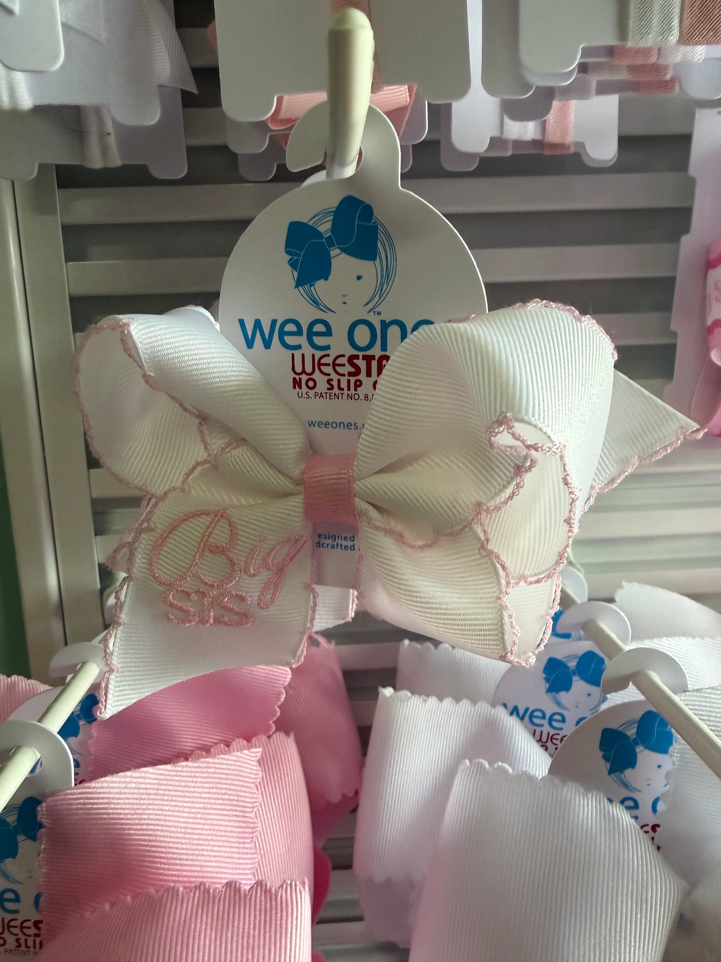 Med Big Sis Wee Ones White w/Pink Moonstitch