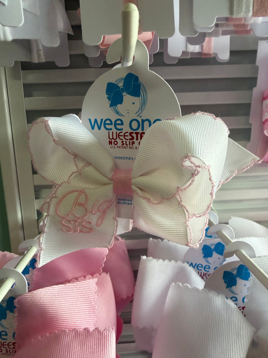 Med Big Sis Wee Ones White w/Pink Moonstitch