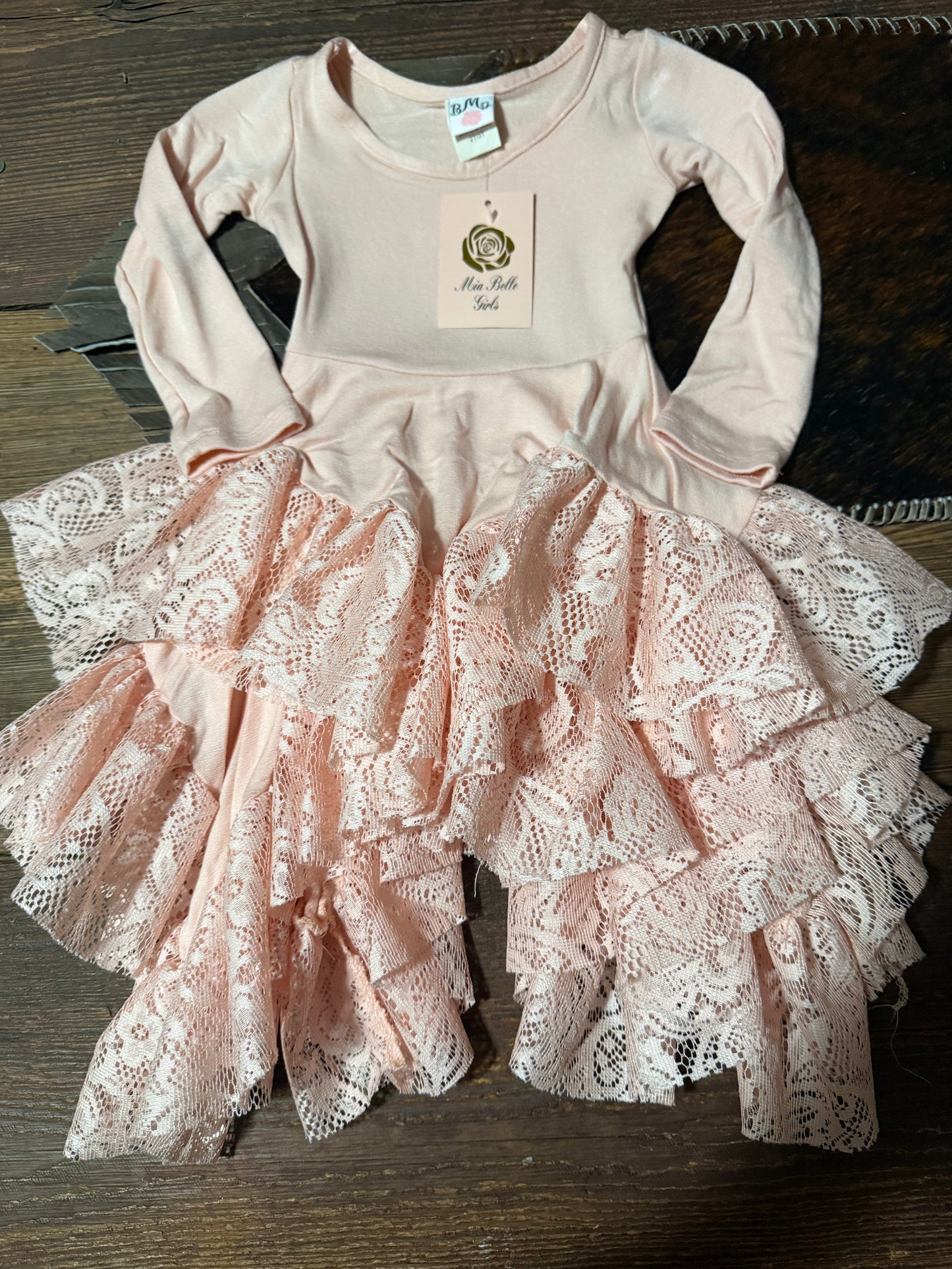 Mia Belle Peach Ruffle Lace Dress
