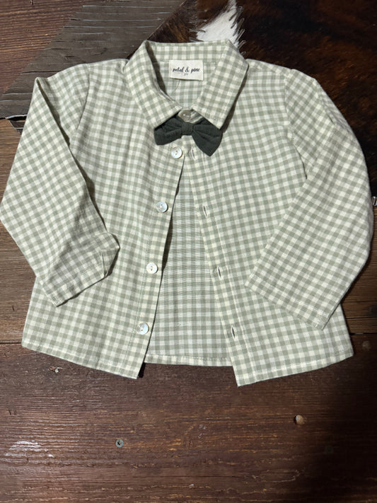 Petal & Pine Green Check Bow Tie Shirt