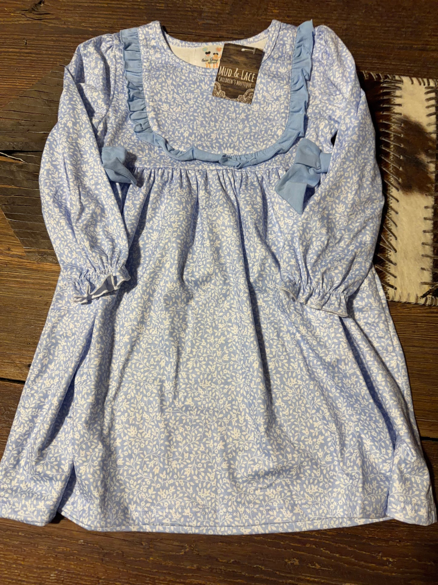 Blue Floral Long Sleeve Dress