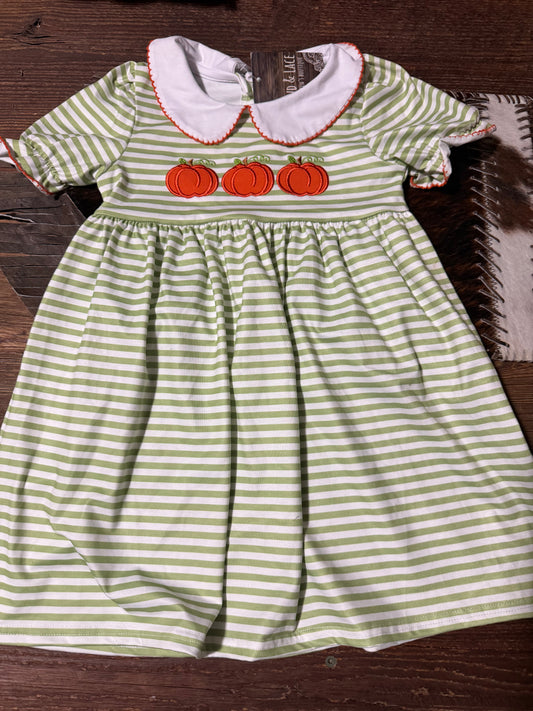 Green Stripe Pumpkin Trio Dress