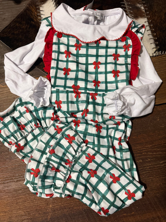 Green Check Bow Jumpsuit Set