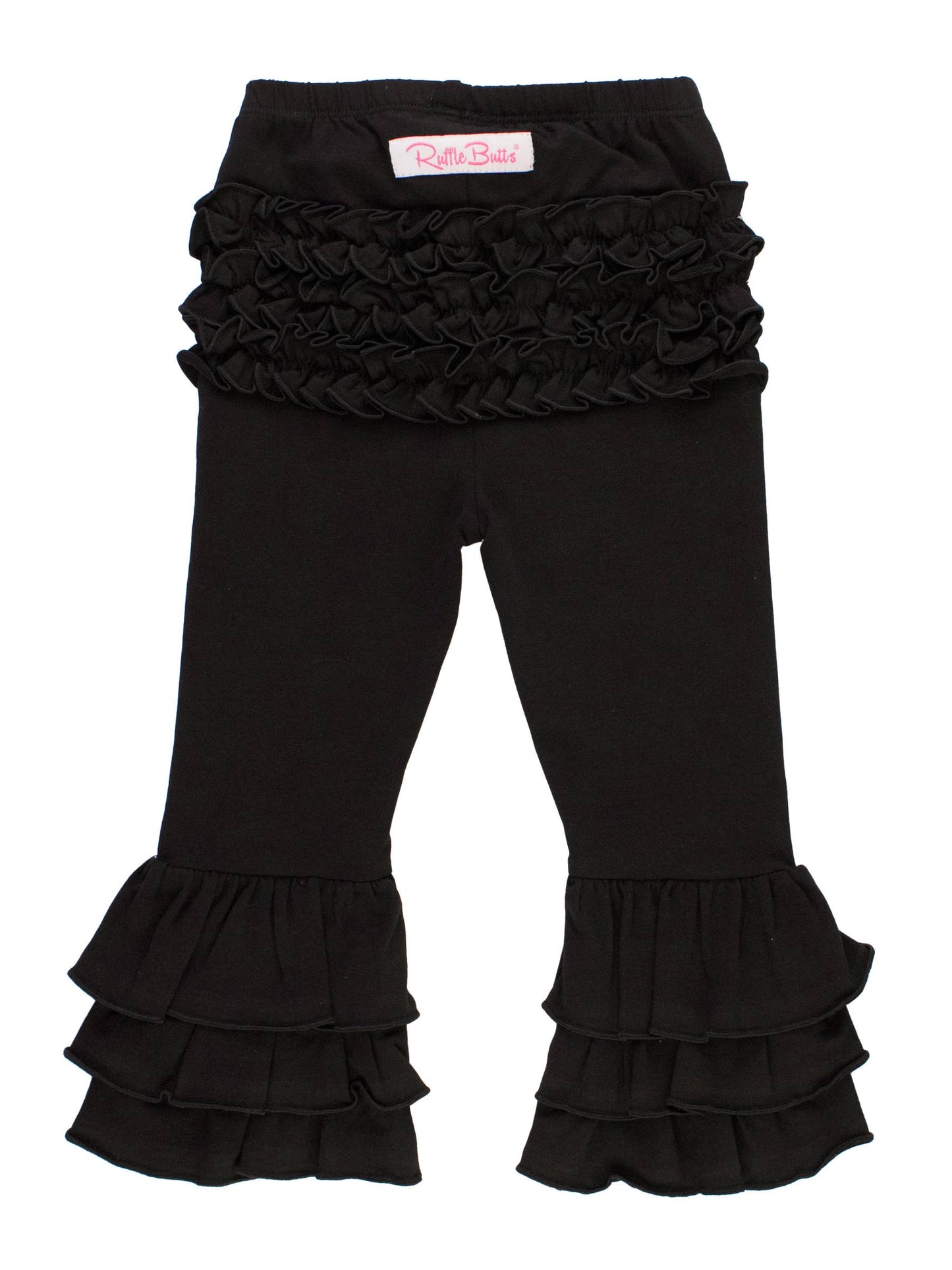 Toddler Girls Black Ruffle Flare Pants with Signature Rear Ruffles: Black / 12-18m