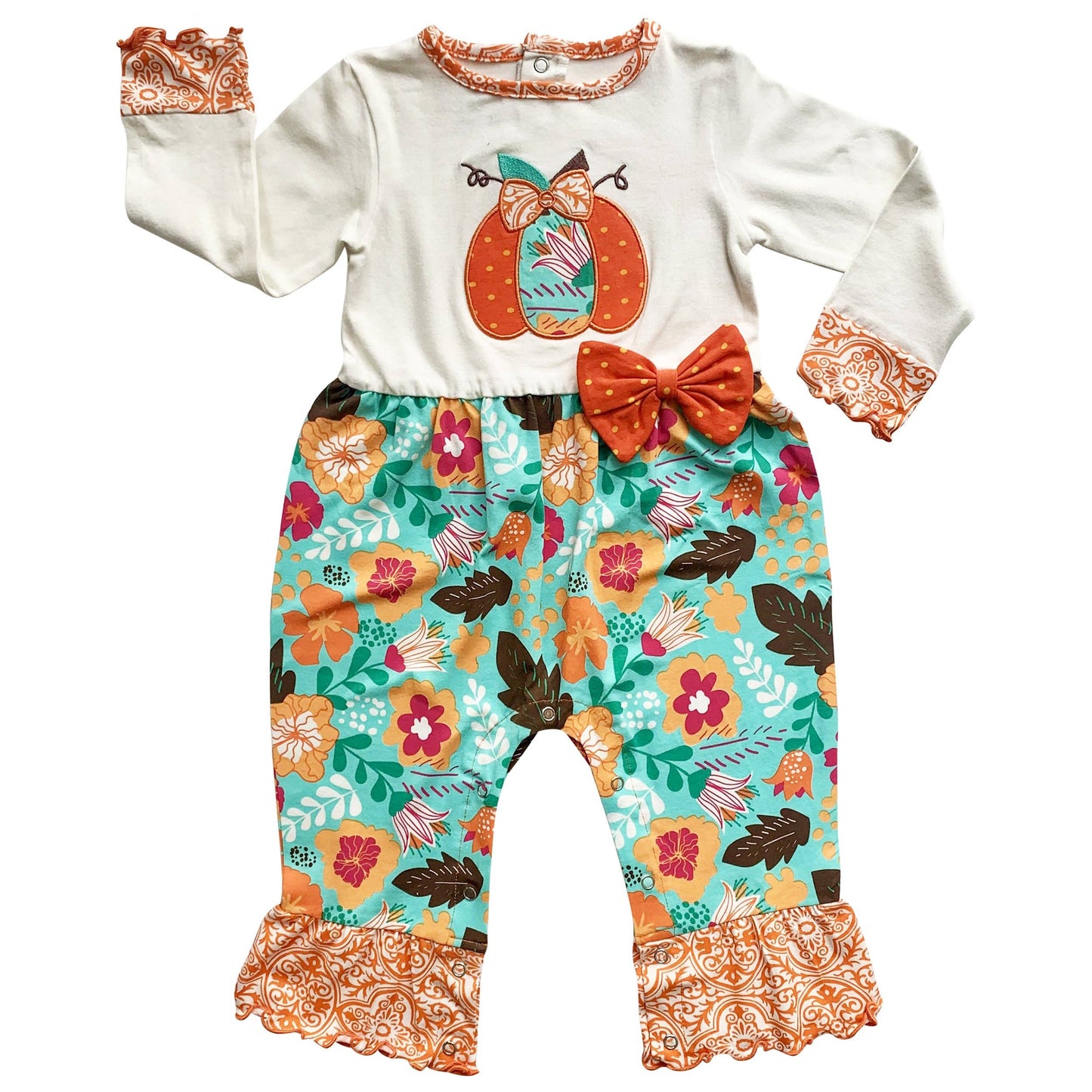 AnnLoren Baby Girls Thanksgiving Orange Pumpkin Romper