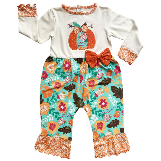 AnnLoren Baby Girls Thanksgiving Orange Pumpkin Romper