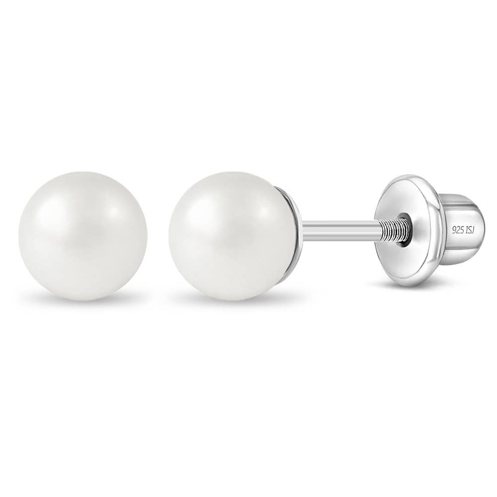 Classic Pearl 3-5mm Toddler Kids Earrings - Sterling Silver: 4mm