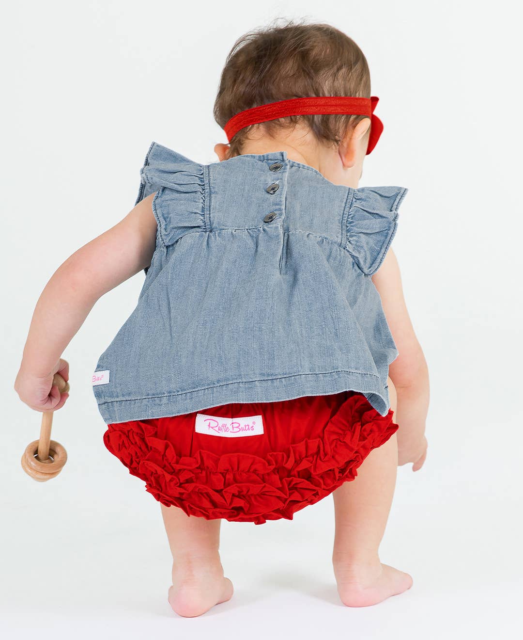 Baby Girls Red Woven RuffleButt Bloomer: Red