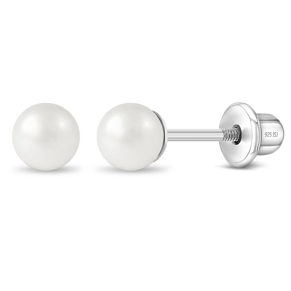 Classic Pearl 3-5mm Toddler Kids Earrings - Sterling Silver: 4mm