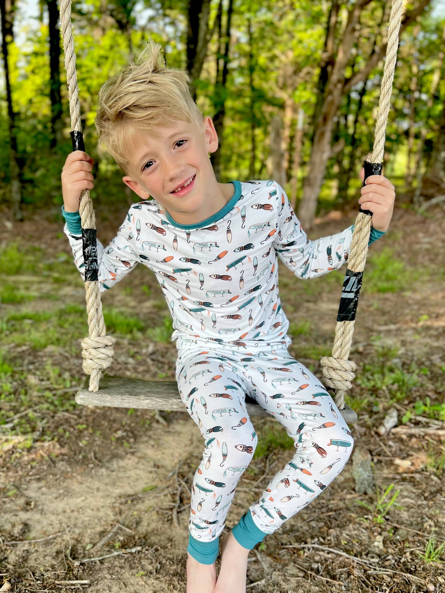 Kids summer clothing summer pajamas fishing bamboo pj's: 2t two piece