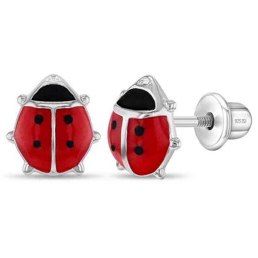 Enamel Ladybug Baby Toddler Kid Earrings - Sterling Silver: Red
