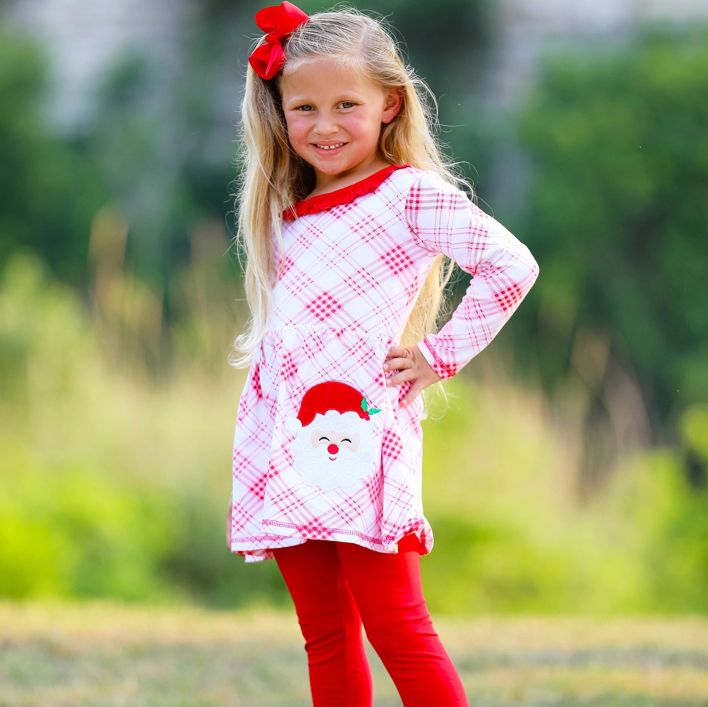 AnnLoren Red Plaid Santa Holiday Girls Christmas Outfit