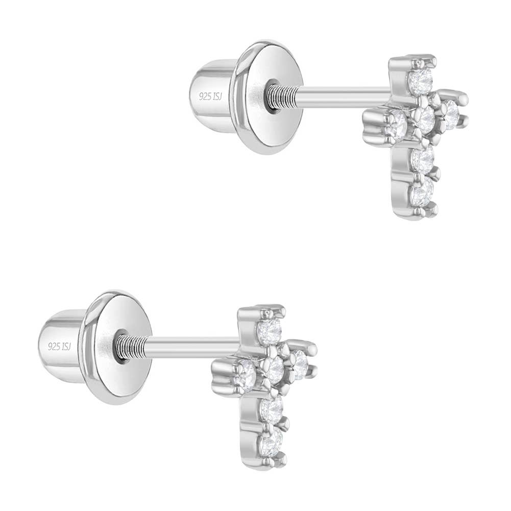 Delicate Cross 6mm Baby / Toddler Earrings - Sterling Silver