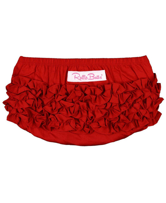 Baby Girls Red Woven RuffleButt Bloomer: Red
