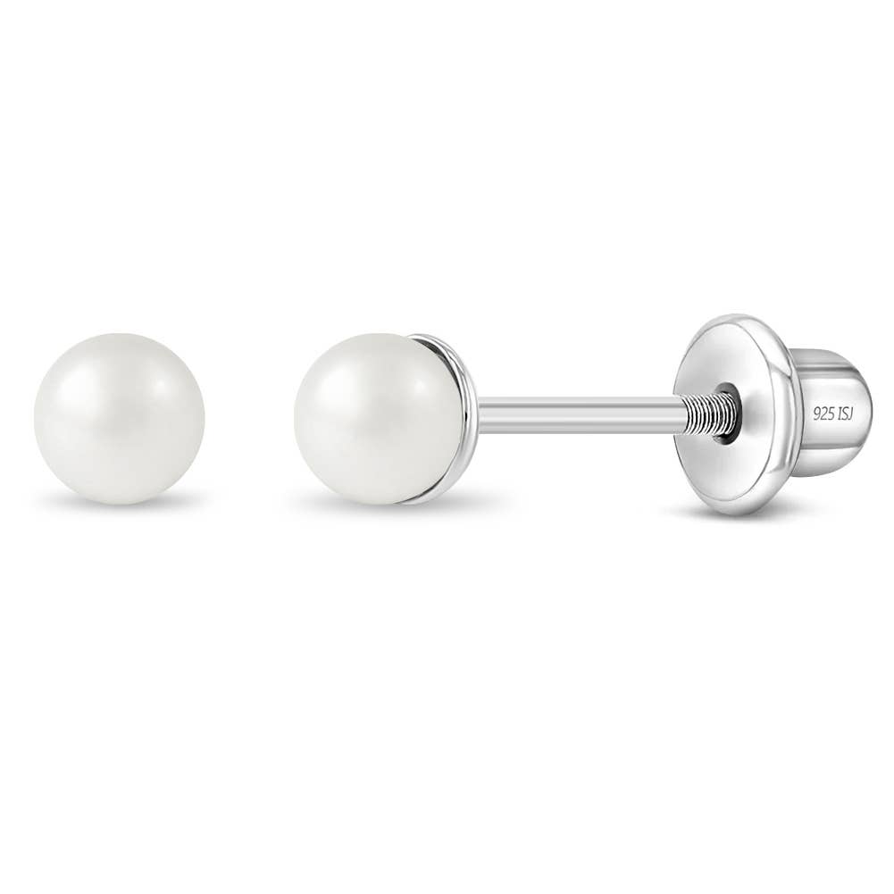 Classic Pearl 3-5mm Toddler Kids Earrings - Sterling Silver: 4mm