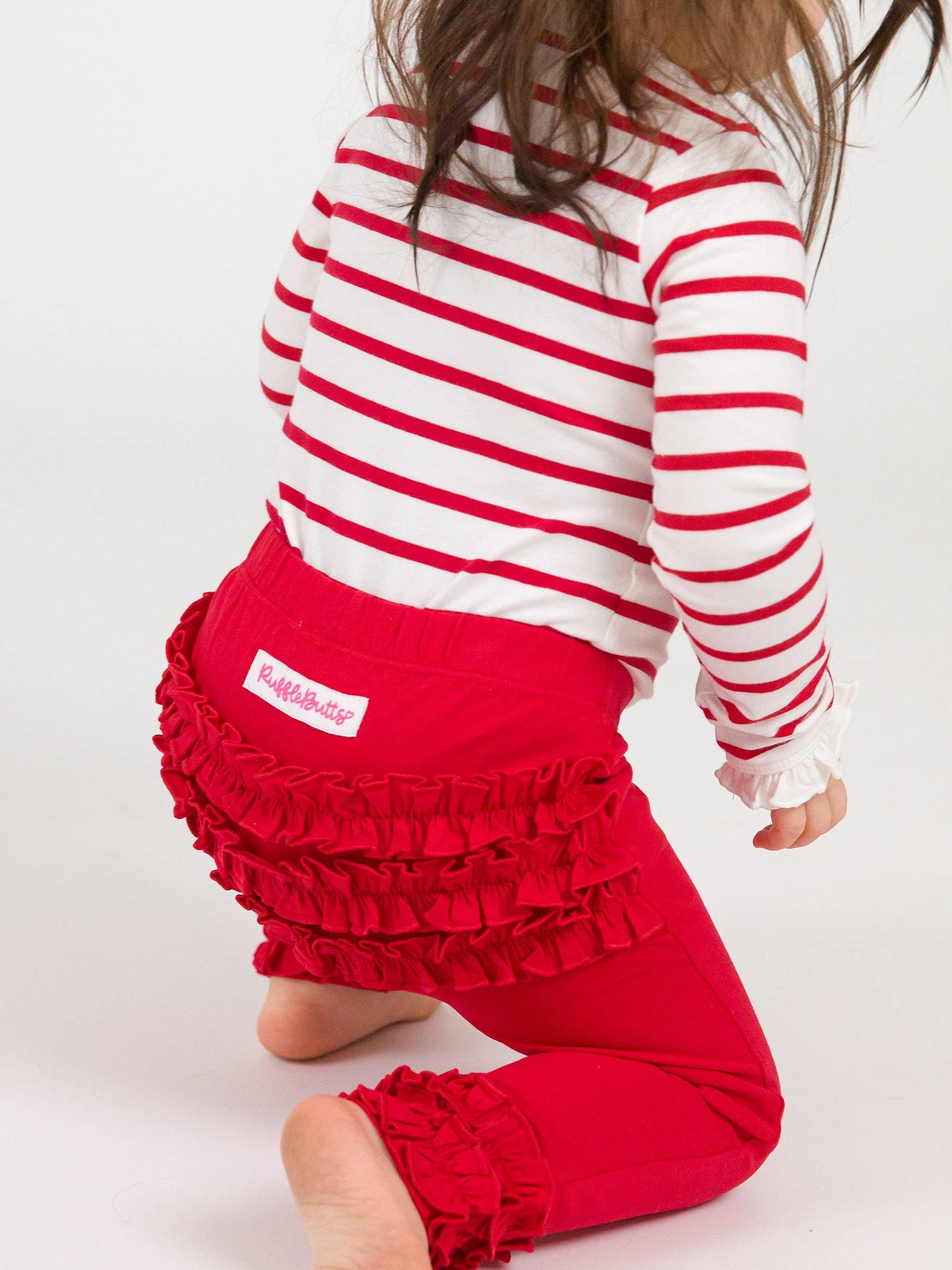 Toddler Girls Red Classic Ruffle Leggings with Signature Rear Ruffles: Red