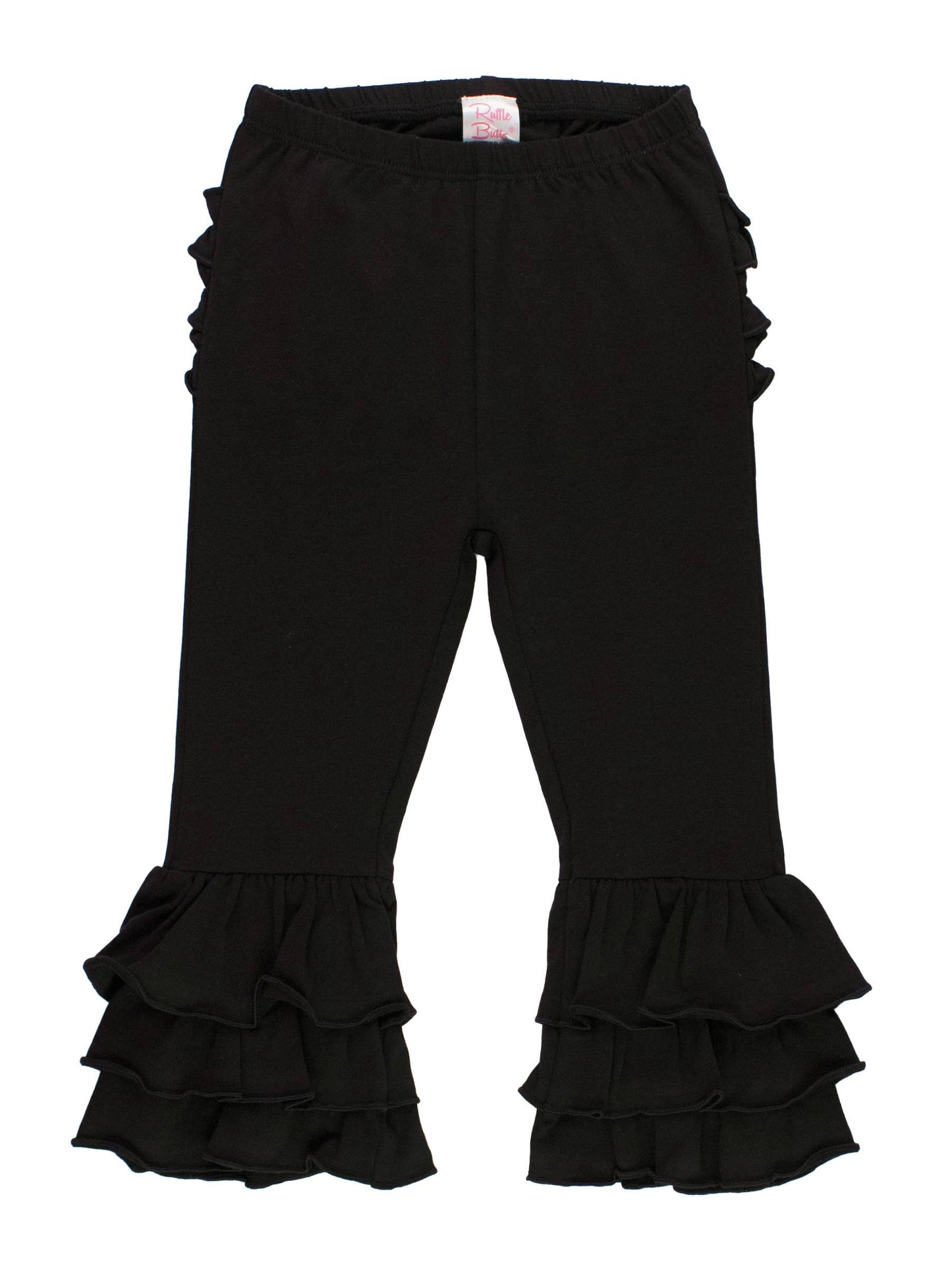 Toddler Girls Black Ruffle Flare Pants with Signature Rear Ruffles: Black / 12-18m