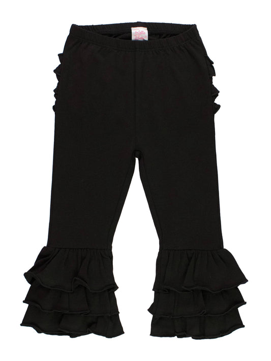 Toddler Girls Black Ruffle Flare Pants with Signature Rear Ruffles: Black / 12-18m
