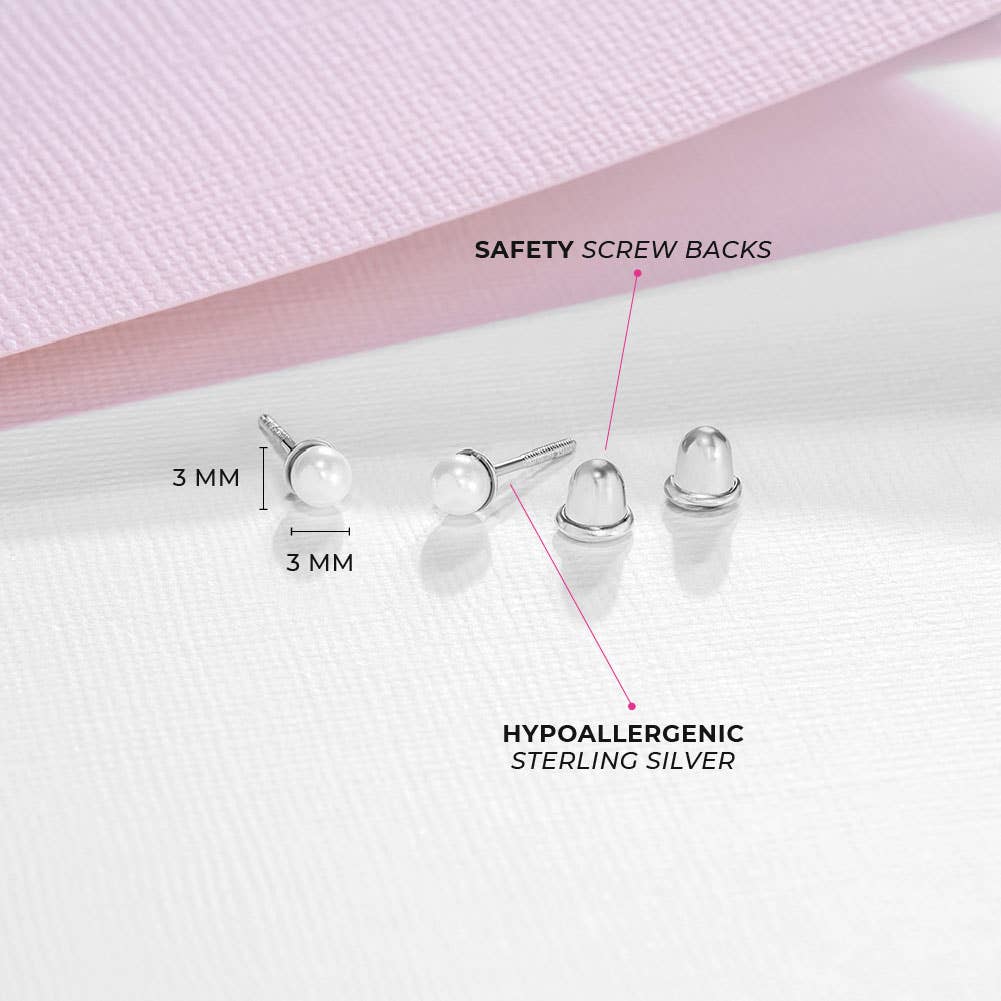 Classic Pearl 3-5mm Toddler Kids Earrings - Sterling Silver: 4mm